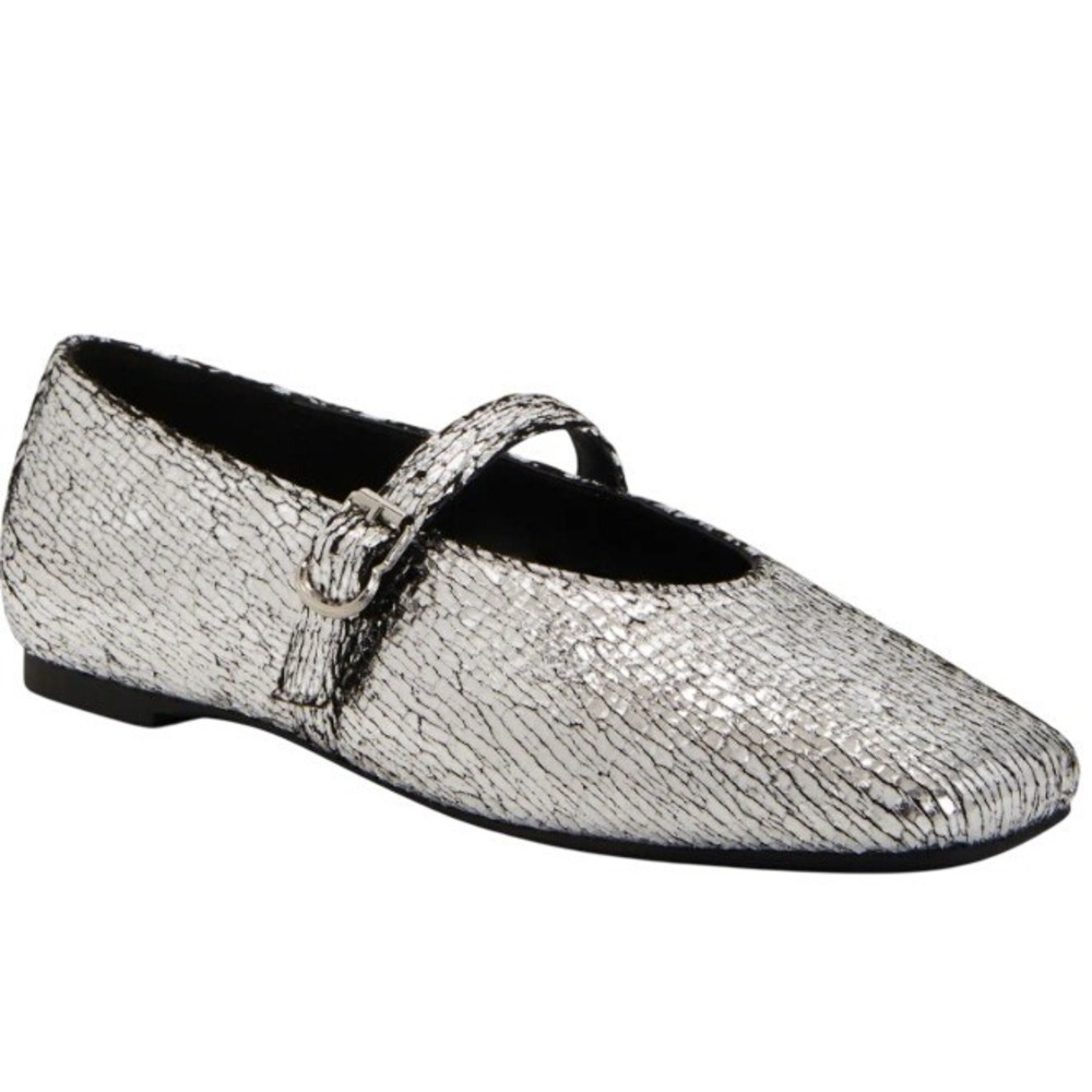 Katy Perry Mary Jane Womens 8.5 Silver Evie Flat Cracked Metallic Balletcore NIB